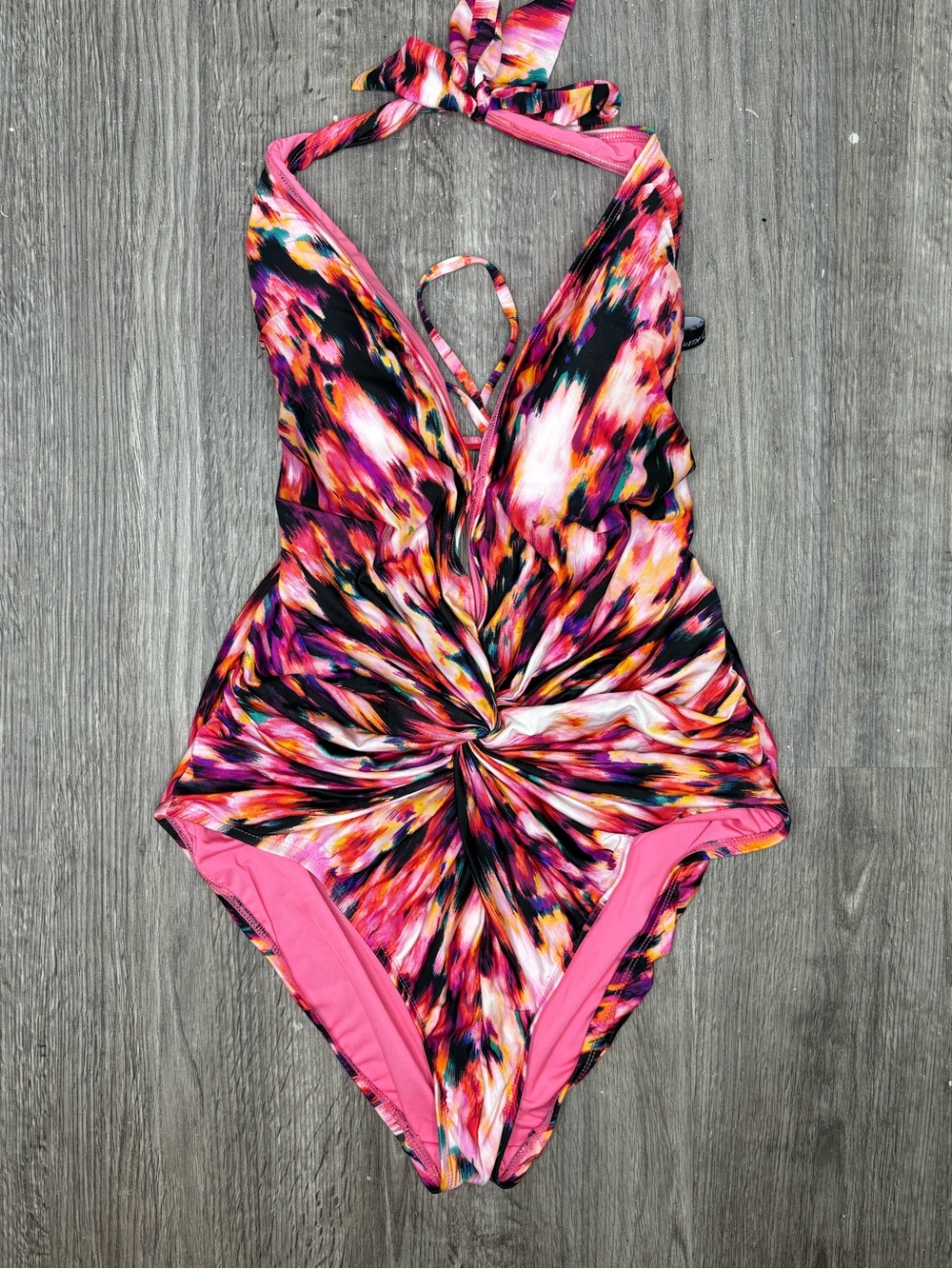 Kenneth Cole Pink Multi-Color One-Piece Halter Swimsuit